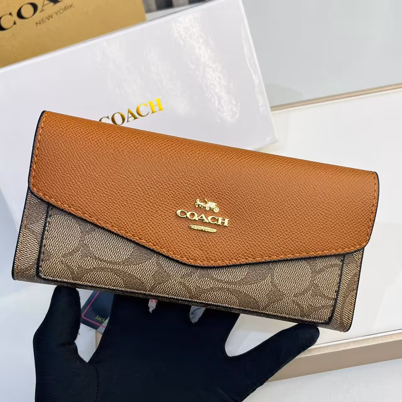 Coach Brown 3 Fold Envelop Signature Wallet