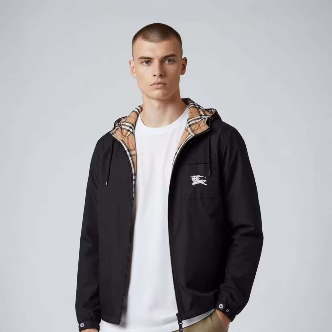 Burberry Vintage Black Hooded Wind Cheater Jacket