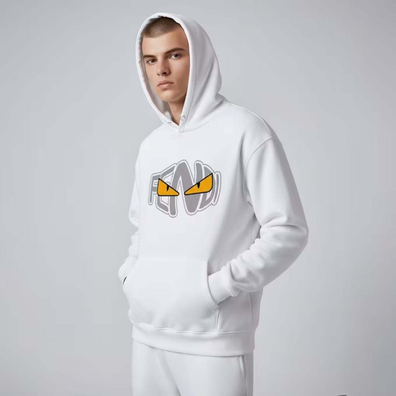 Fendi White Full Sleeve Men’s Hoodie