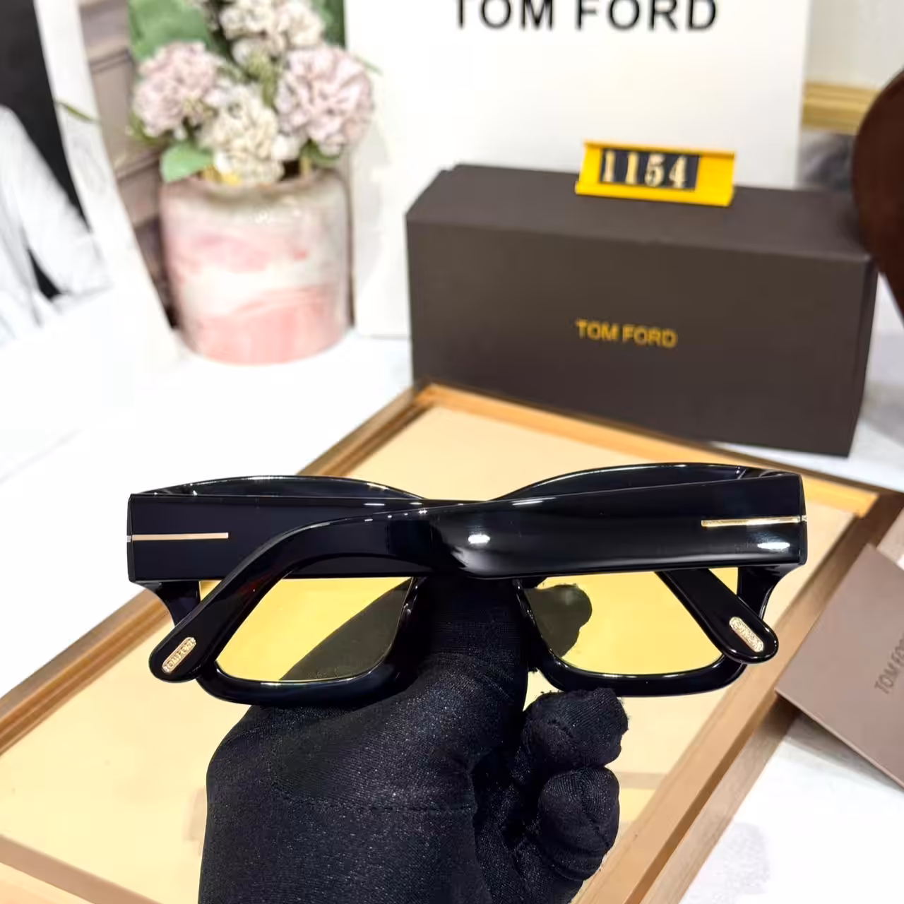 Tomford Black Yellow Tinted Square Premium Sunglasses