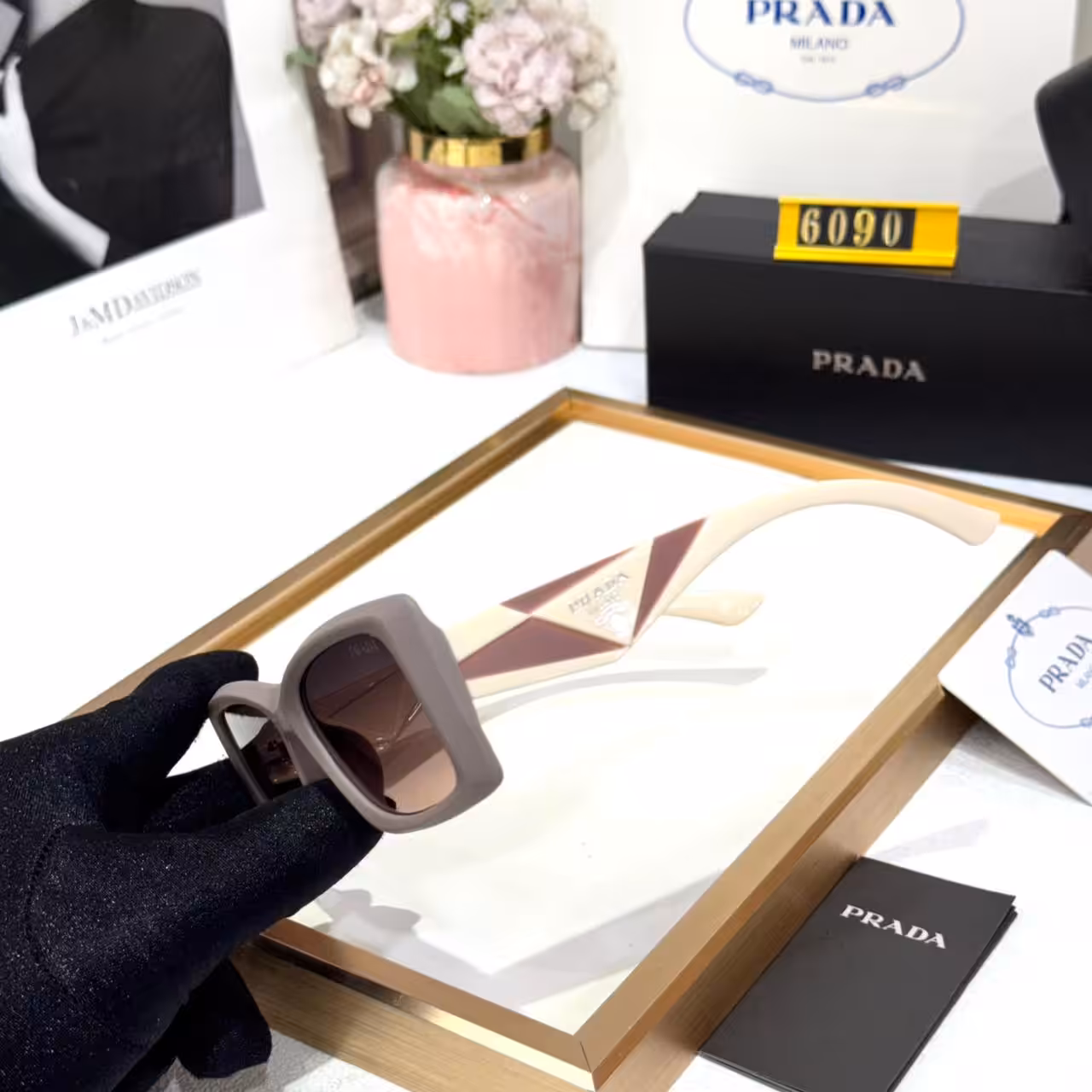 WhatsApp Image 2026-01-08 at 6.10.17 PM (1) Prada Purple and Beige Square Unisex Sunglass