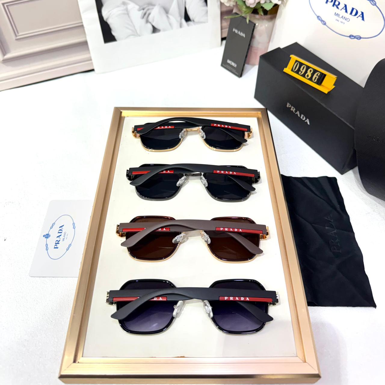 Prada Black & Gold Square Unisex Sunglasses