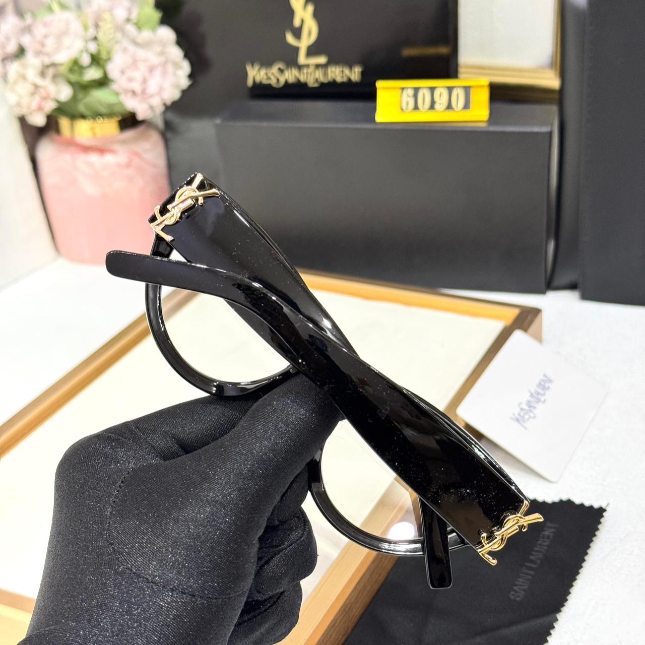 YSL Saint Laurent Black Cat-Eye Optical Eyeglasses