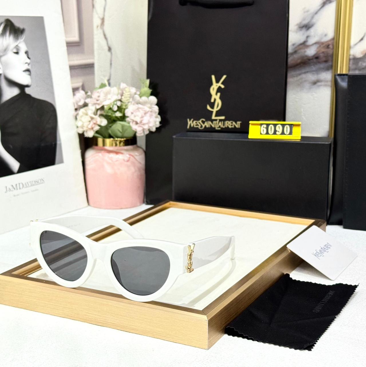 YSL Saint Laurent White Cat-Eye Women Sunglasses