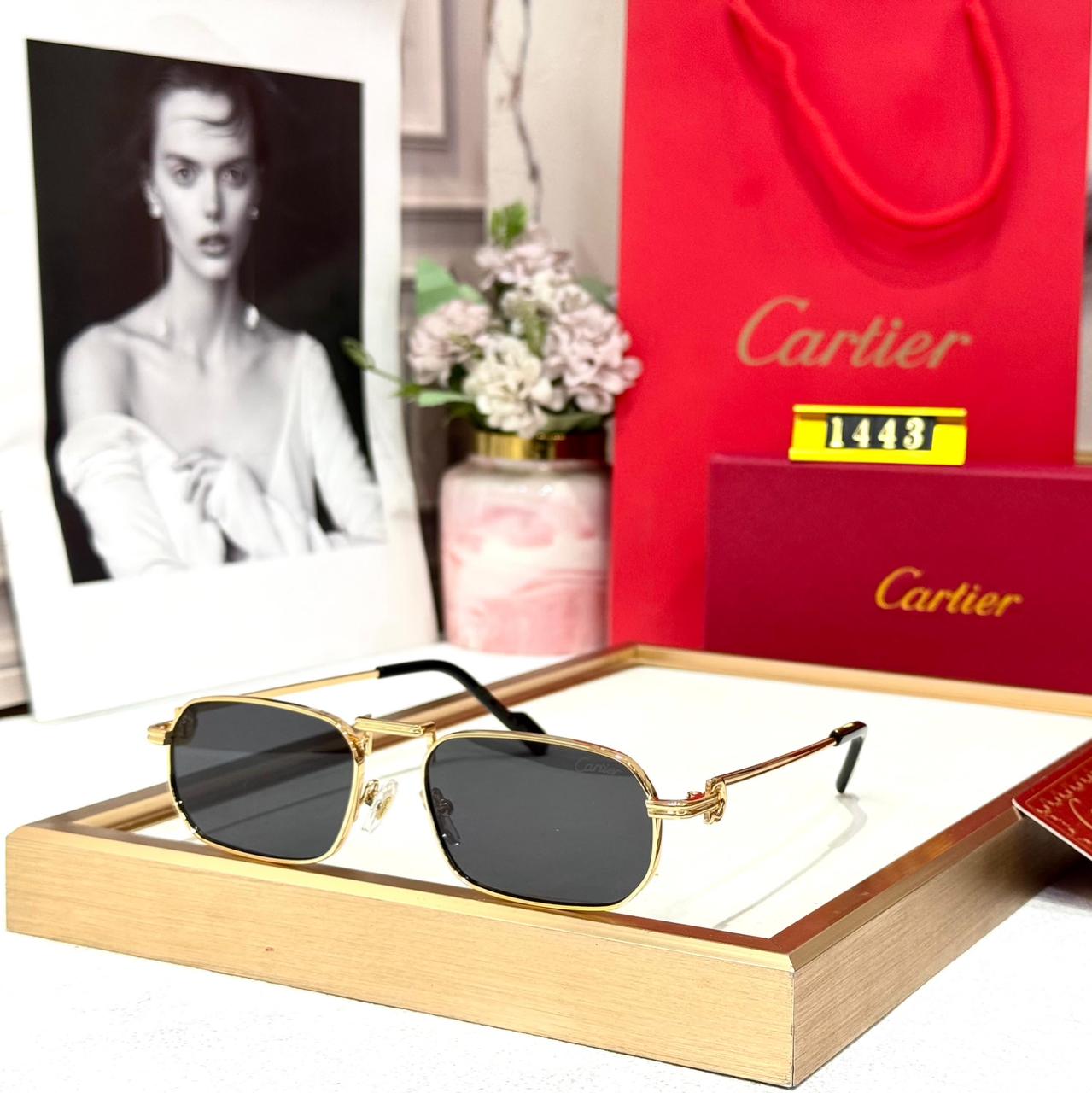 WhatsApp Image 2026-01-09 at 6.23.13 PM Cartier Gold Black Rectangular Sunglasses