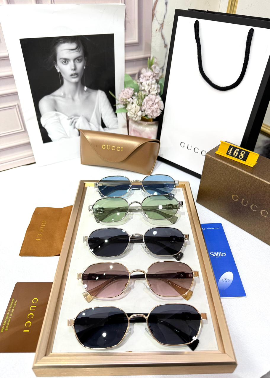 Gucci Silver Green Oval Unisex Sunglasses