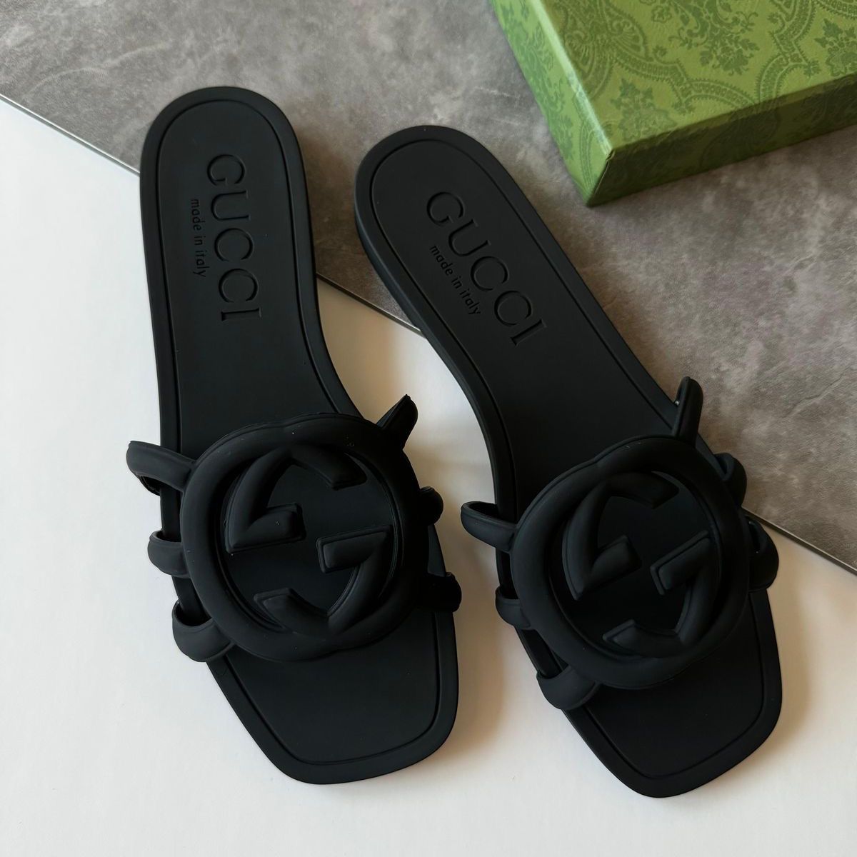 Gucci Interlocking G Slide Black Sandal
