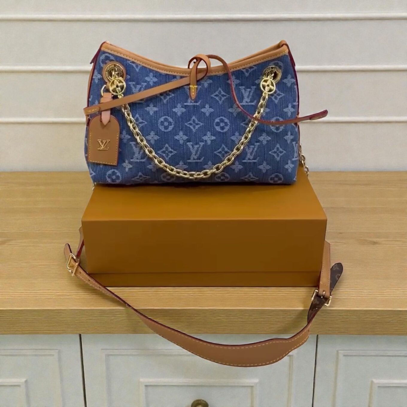 Louis Vuitton Denim Carryall MM Shoulder Bag (With Box)