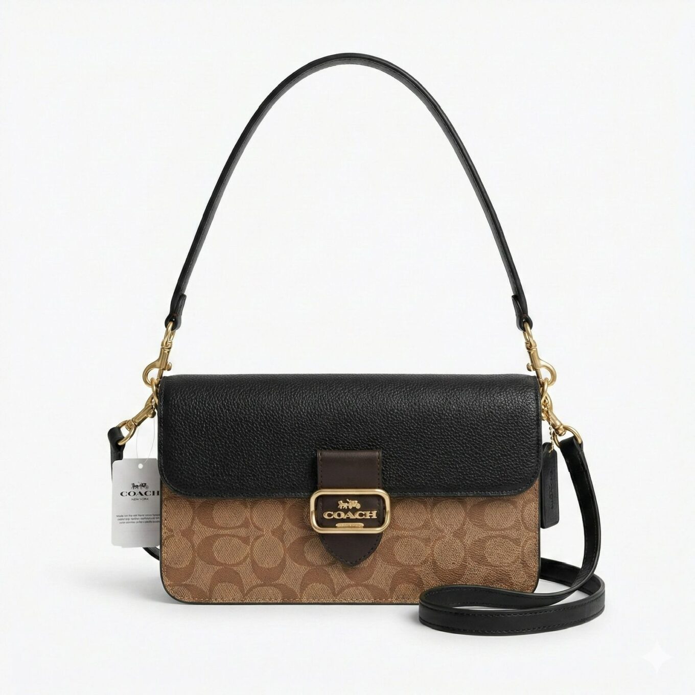 Coach Morgan Signature Apricot Black Shoulder Bag (With Box)