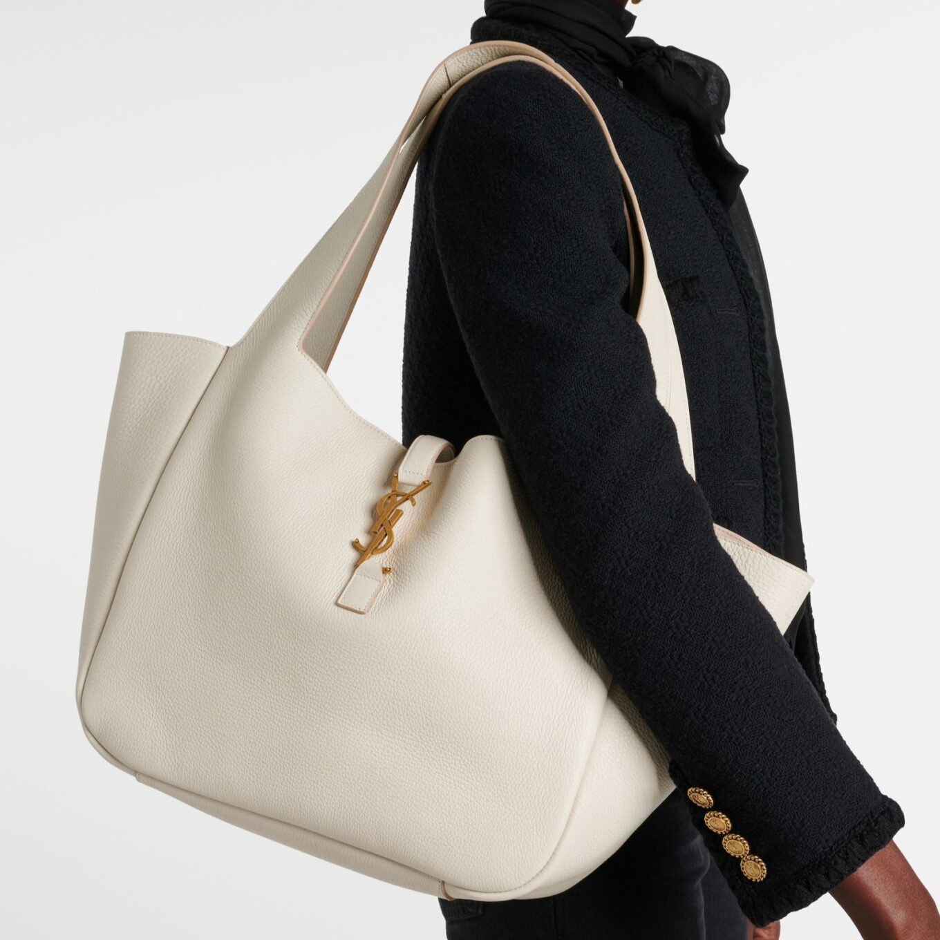 Ysl White Le 5 A7 Bea Tote