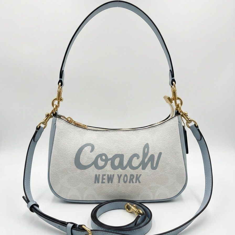 Coach Teri Signature Canvas White Mini Crossbody Sling Bag (With Box)