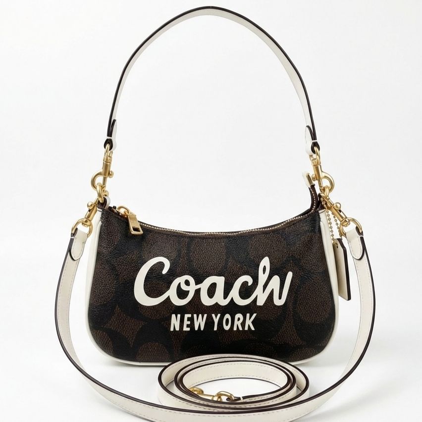 Coach Teri Signature Canvas Coffee Mini Crossbody Sling Bag (With Box)