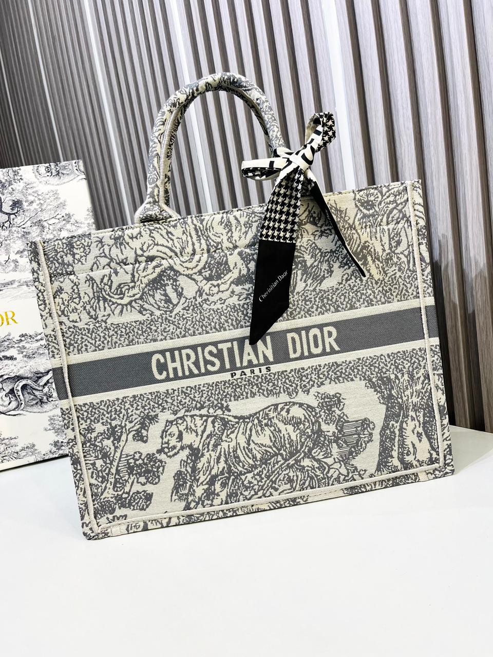 Christian Dior Grey Tiger Tote (With Box)