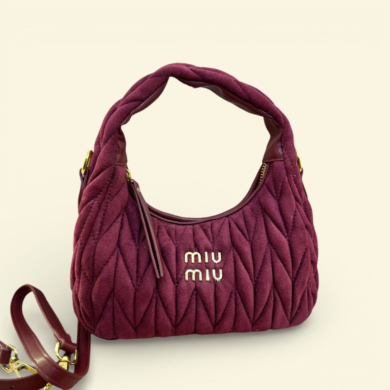 Miu Miu Wander Velvet Wine Shoulder Bag (With Box)