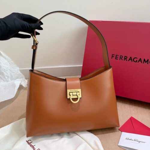 Salvatore Ferragamo Trifolio Brown Large Shoulder Bag (With Box)
