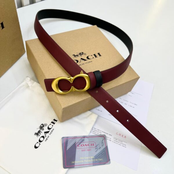 WhatsApp Image 2026-02-14 at 4.39.06 PM Coach Signature Gold Buckle Maroon Leather Women's Belt